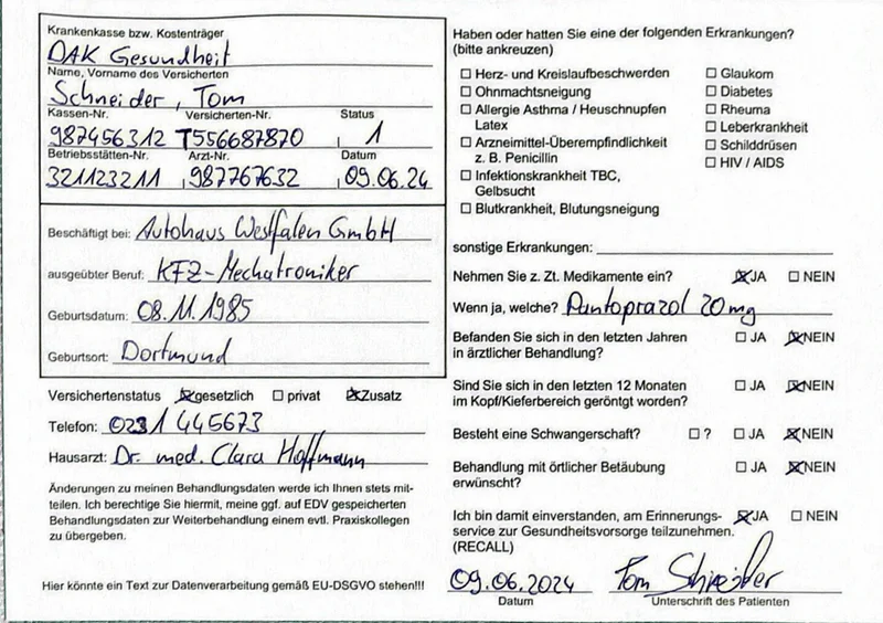 Original – handschriftliches Formular