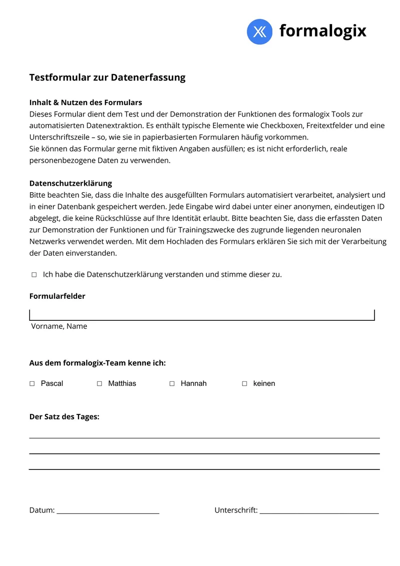 Handschriftliches Formular wird manuell ausgewertet